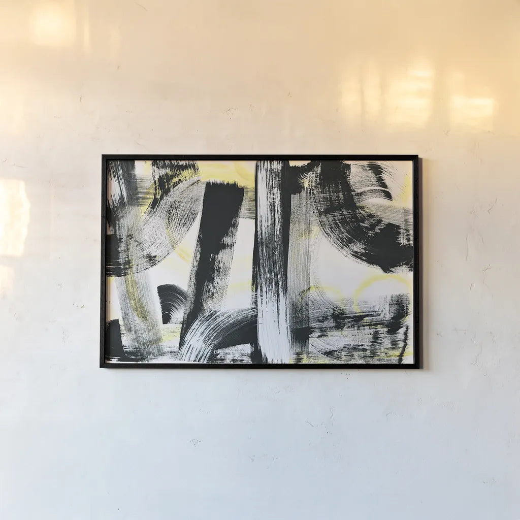 LPs in 33 Light Yellow by Sue Schlabach. shown as a paper print in a black flame. Available as a archival giclee rolled canvas, fine art paper, or poster print. SKU 30332i.