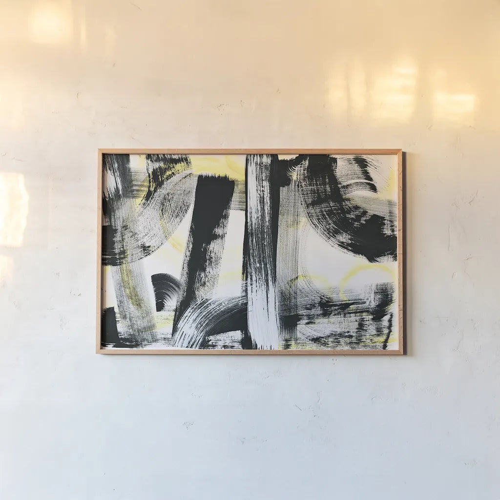 LPs in 33 Light Yellow by Sue Schlabach. shown as a paper print in a natural frame. Available as a archival giclee rolled canvas, fine art paper, or poster print. SKU 30332i.