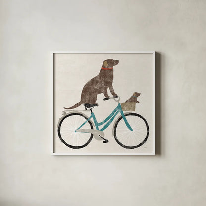 Lab Ride by Sue Schlabach. Shown in a crisp white glass frame for a clean and minimalist style. Available as an archival giclee rolled canvas, fine art paper, or poster print. SKU 66044a.