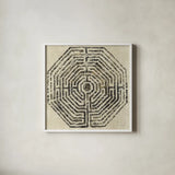 Labyrinth by Sue Schlabach. Shown in a crisp white glass frame for a clean and minimalist style. Available as an archival giclee rolled canvas, fine art paper, or poster print. SKU 50358a.
