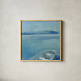 Lake Edge I by Sue Schlabach. Shown in a natural wood glass frame for a timeless modern aesthetic. Available as an archival giclee rolled canvas, fine art paper, or poster print. SKU 38751a.