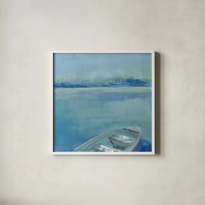 Lake Edge I by Sue Schlabach. Shown in a crisp white glass frame for a clean and minimalist style. Available as an archival giclee rolled canvas, fine art paper, or poster print. SKU 38751a.