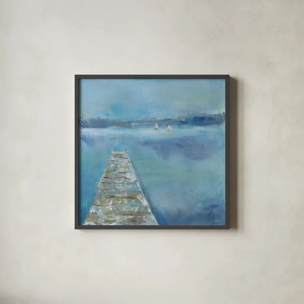 Lake Edge II by Sue Schlabach. Shown in a sleek black glass frame for a contemporary gallery look. Available as an archival giclee rolled canvas, fine art paper, or poster print. SKU 38752a.