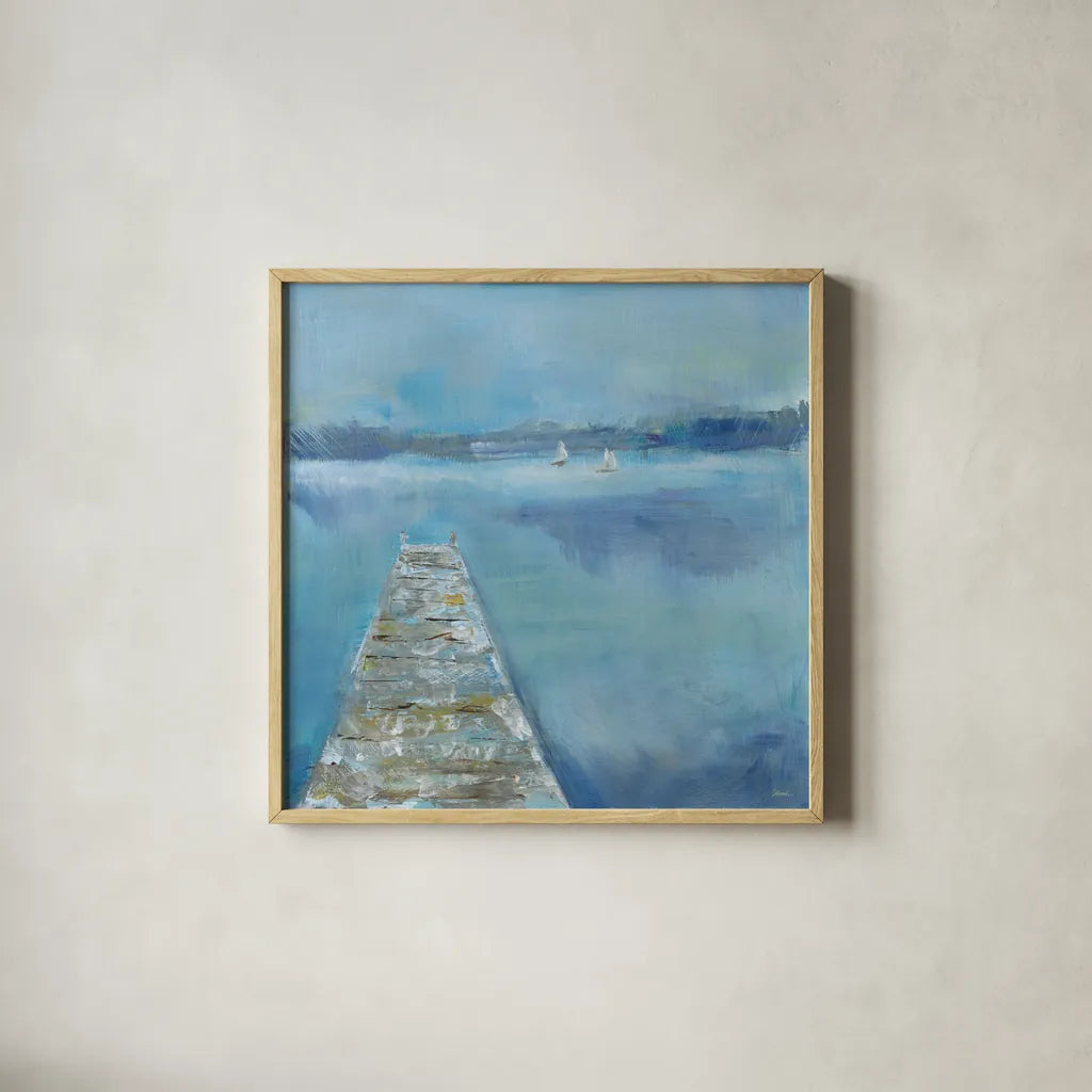 Lake Edge II by Sue Schlabach. Shown in a natural wood glass frame for a timeless modern aesthetic. Available as an archival giclee rolled canvas, fine art paper, or poster print. SKU 38752a.