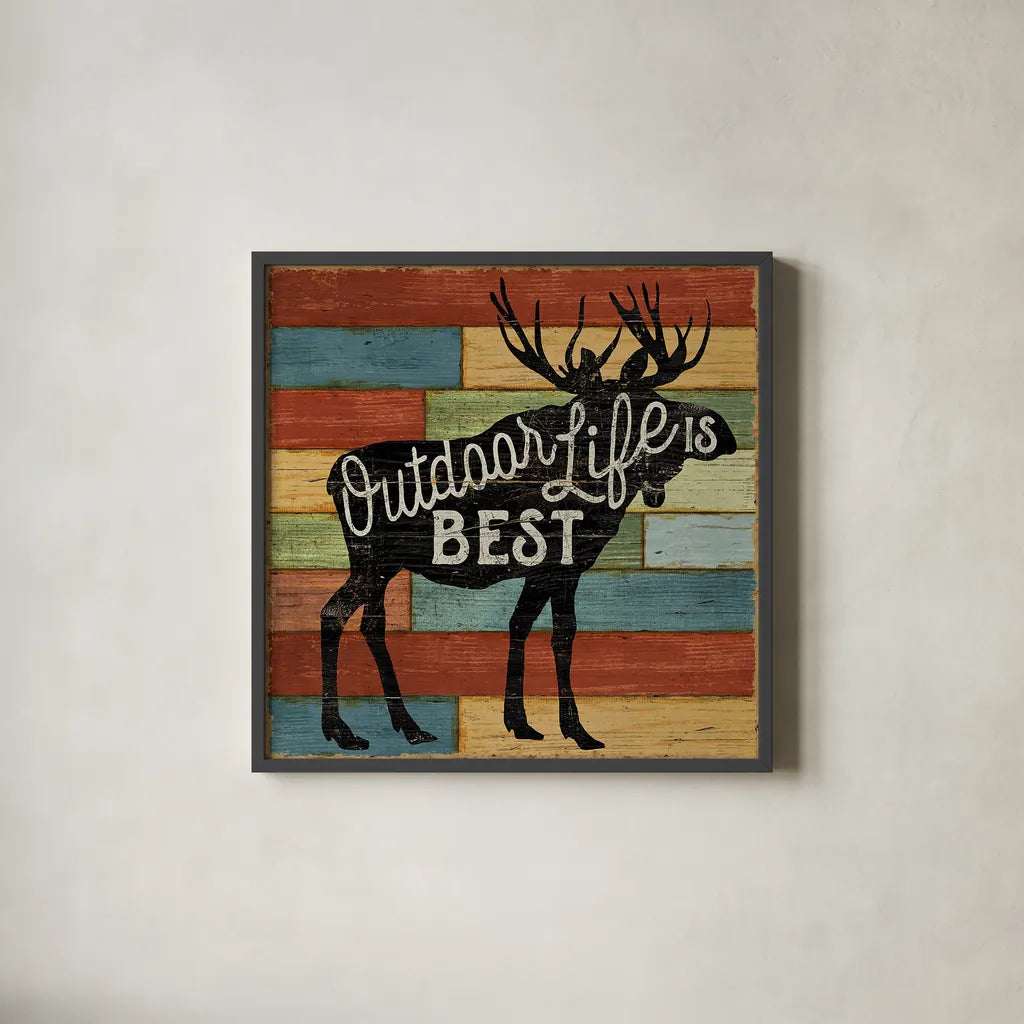 Lake Lodge I by Sue Schlabach. Shown in a sleek black glass frame for a contemporary gallery look. Available as an archival giclee rolled canvas, fine art paper, or poster print. SKU 22264a.