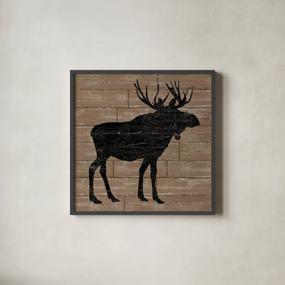 Lake Lodge I Brown no Words by Sue Schlabach. Shown in a sleek black glass frame for a contemporary gallery look. Available as an archival giclee rolled canvas, fine art paper, or poster print. SKU 27721a.