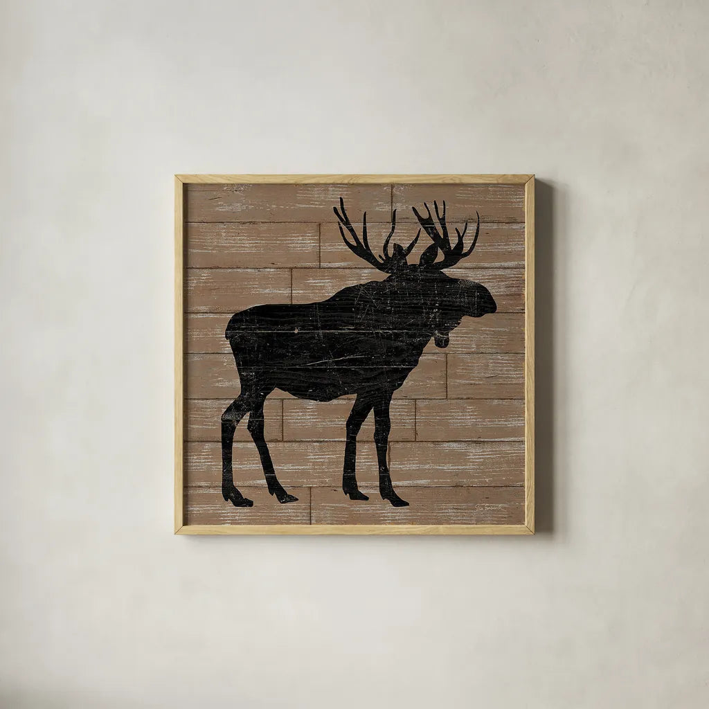 Lake Lodge I Brown no Words by Sue Schlabach. Shown in a natural wood glass frame for a timeless modern aesthetic. Available as an archival giclee rolled canvas, fine art paper, or poster print. SKU 27721a.