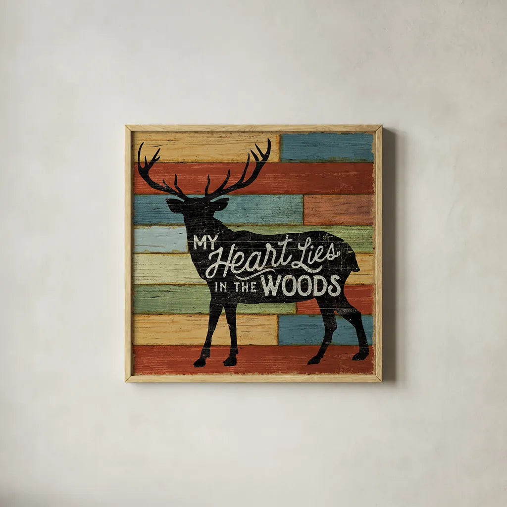 Lake Lodge II by Sue Schlabach. Shown in a natural wood glass frame for a timeless modern aesthetic. Available as an archival giclee rolled canvas, fine art paper, or poster print. SKU 22265a.