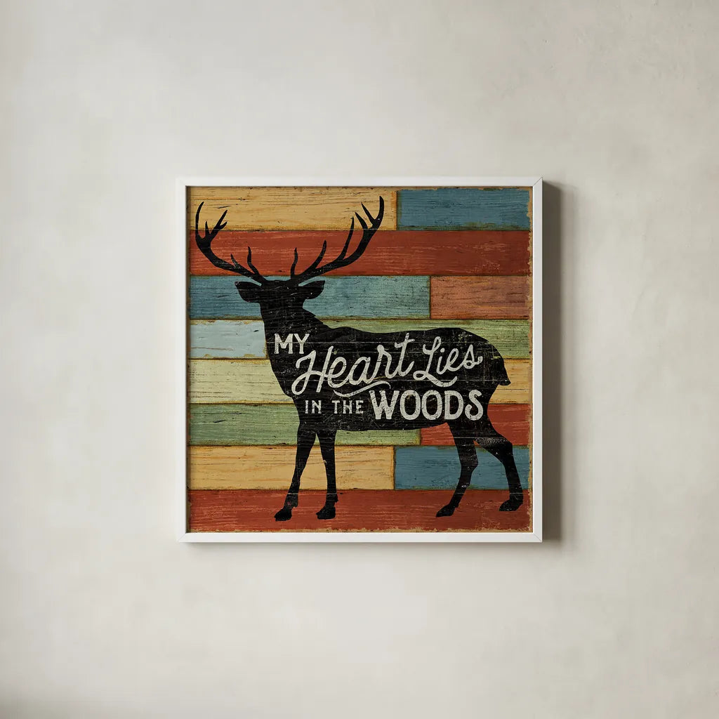 Lake Lodge II by Sue Schlabach. Shown in a crisp white glass frame for a clean and minimalist style. Available as an archival giclee rolled canvas, fine art paper, or poster print. SKU 22265a.