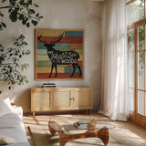 Lake Lodge II by Sue Schlabach. Shown in a natural wood frame in a cozy modern living room. Available as an archival giclee rolled canvas, fine art paper, or poster print. SKU 22265a.