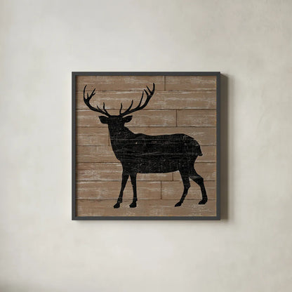 Lake Lodge II Brown no Words by Sue Schlabach. Shown in a sleek black glass frame for a contemporary gallery look. Available as an archival giclee rolled canvas, fine art paper, or poster print. SKU 27722a.