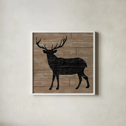 Lake Lodge II Brown no Words by Sue Schlabach. Shown in a crisp white glass frame for a clean and minimalist style. Available as an archival giclee rolled canvas, fine art paper, or poster print. SKU 27722a.