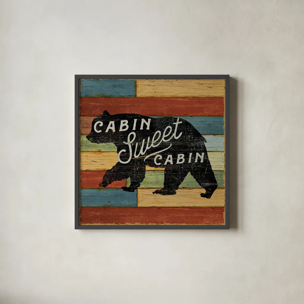 Lake Lodge IV by Sue Schlabach. Shown in a sleek black glass frame for a contemporary gallery look. Available as an archival giclee rolled canvas, fine art paper, or poster print. SKU 22267a.