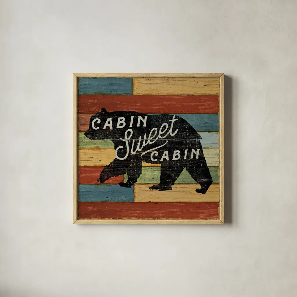 Lake Lodge IV by Sue Schlabach. Shown in a natural wood glass frame for a timeless modern aesthetic. Available as an archival giclee rolled canvas, fine art paper, or poster print. SKU 22267a.