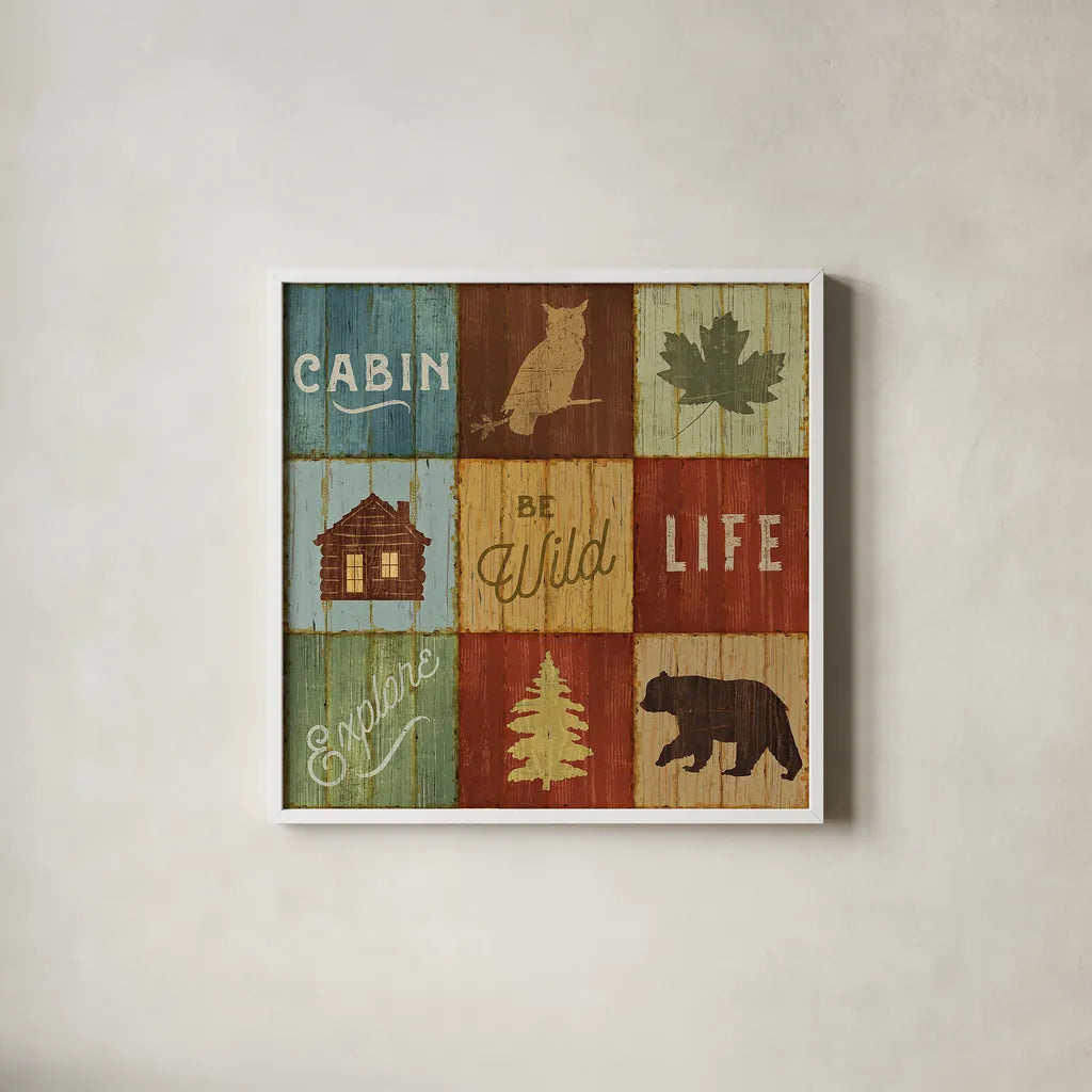 Lake Lodge VIII by Sue Schlabach. Shown in a crisp white glass frame for a clean and minimalist style. Available as an archival giclee rolled canvas, fine art paper, or poster print. SKU 22271a.