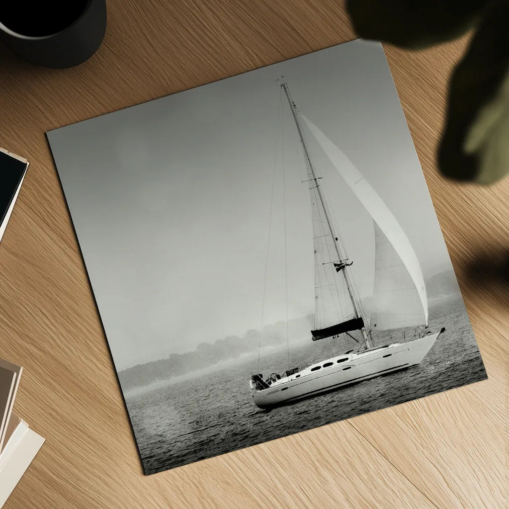 Lake Sail Square I by Sue Schlabach. Shown as a detailed flat fine art print, highlighting archival giclee quality. Available as an archival giclee rolled canvas, fine art paper, or poster print. SKU 44565a.