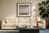Lake Sail Square III by Sue Schlabach. Displayed in a glass frame with matte in a clean modern living room. Available as an archival giclee rolled canvas, fine art paper, or poster print. SKU 44567a.