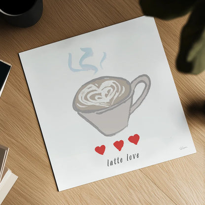 Latte Love by Sue Schlabach. Shown as a detailed flat fine art print, highlighting archival giclee quality. Available as an archival giclee rolled canvas, fine art paper, or poster print. SKU 49992a.