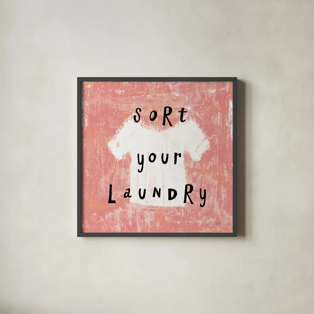 Laundry Rules III by Sue Schlabach. Shown in a sleek black glass frame for a contemporary gallery look. Available as an archival giclee rolled canvas, fine art paper, or poster print. SKU 35899a.