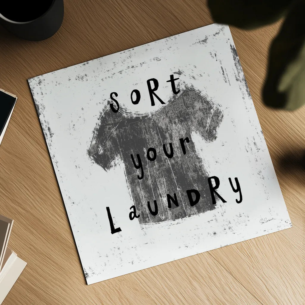 Laundry Rules III BW by Sue Schlabach. Shown as a detailed flat fine art print, highlighting archival giclee quality. Available as an archival giclee rolled canvas, fine art paper, or poster print. SKU 74231a.