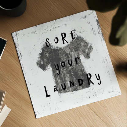 Laundry Rules III BW by Sue Schlabach. Shown as a detailed flat fine art print, highlighting archival giclee quality. Available as an archival giclee rolled canvas, fine art paper, or poster print. SKU 74231a.