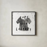 Laundry Rules III BW by Sue Schlabach. Shown in a sleek black glass frame for a contemporary gallery look. Available as an archival giclee rolled canvas, fine art paper, or poster print. SKU 74231a.