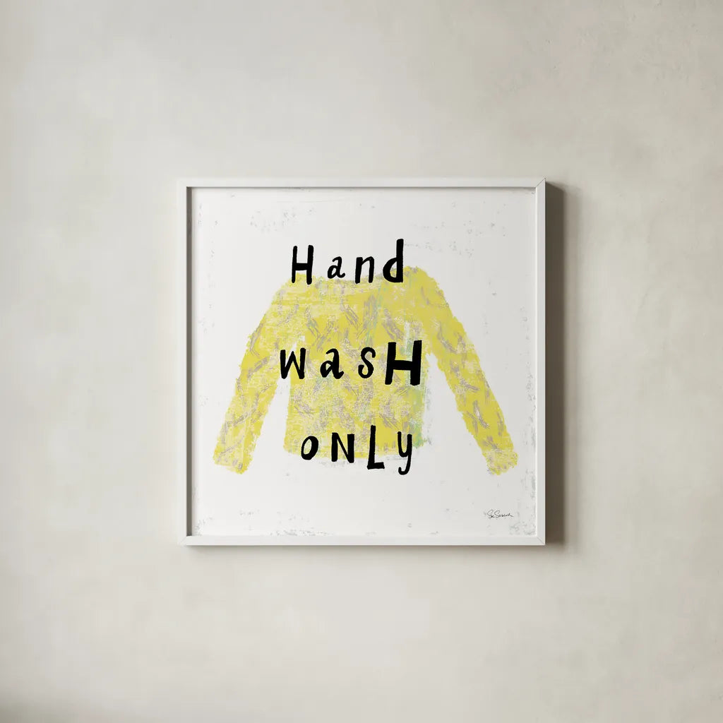 Laundry Rules IV by Sue Schlabach. Shown in a crisp white glass frame for a clean and minimalist style. Available as an archival giclee rolled canvas, fine art paper, or poster print. SKU 35900a.