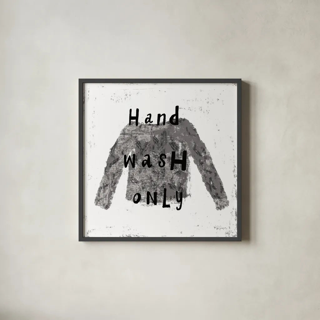 Laundry Rules IV BW by Sue Schlabach. Shown in a sleek black glass frame for a contemporary gallery look. Available as an archival giclee rolled canvas, fine art paper, or poster print. SKU 74232a.