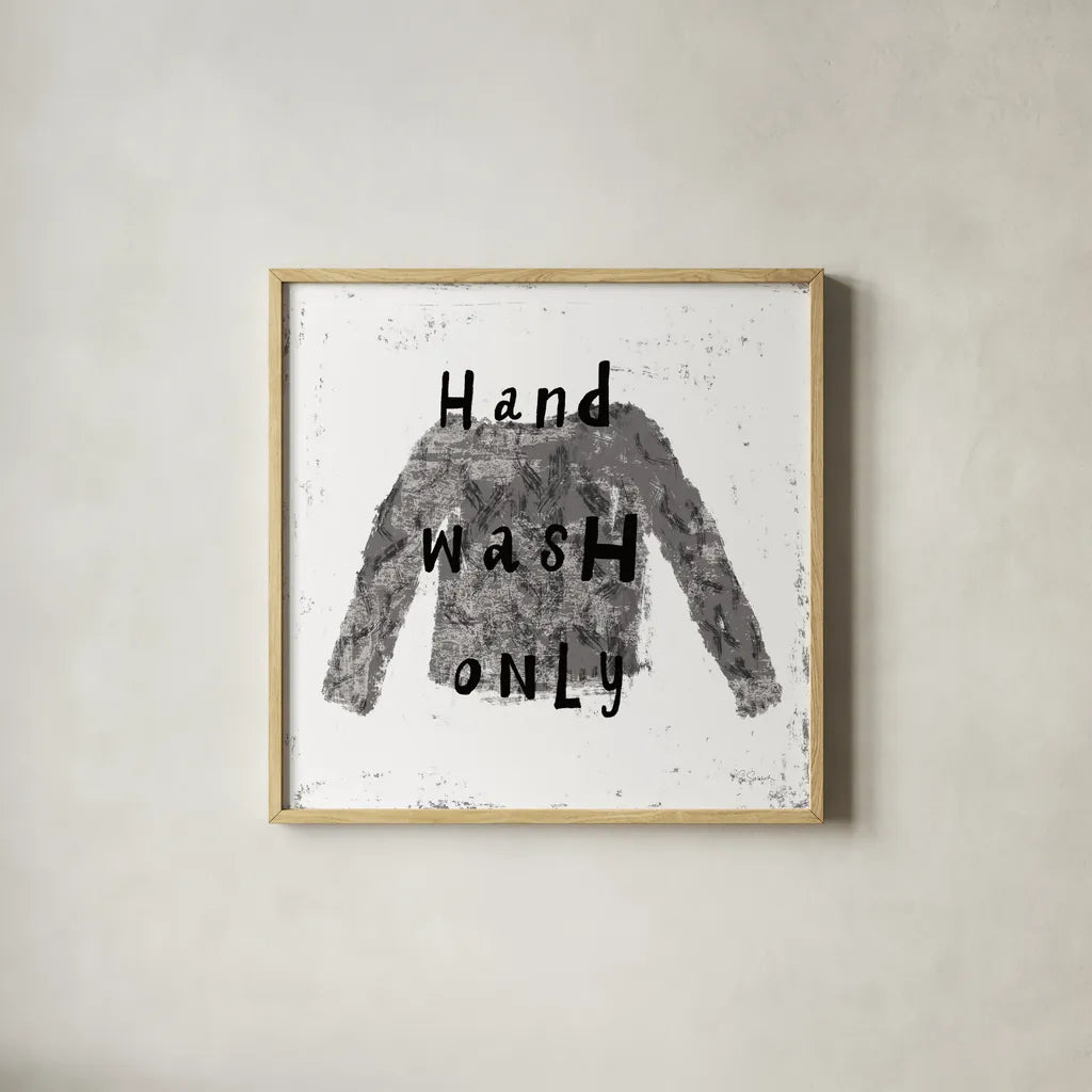 Laundry Rules IV BW by Sue Schlabach. Shown in a natural wood glass frame for a timeless modern aesthetic. Available as an archival giclee rolled canvas, fine art paper, or poster print. SKU 74232a.