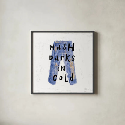 Laundry Rules V by Sue Schlabach. Shown in a sleek black glass frame for a contemporary gallery look. Available as an archival giclee rolled canvas, fine art paper, or poster print. SKU 35901a.