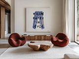 Laundry Rules V by Sue Schlabach. Shown as extra-large giant wall art in a modern living room. Available as an archival giclee rolled canvas, fine art paper, or poster print. SKU 35901a.