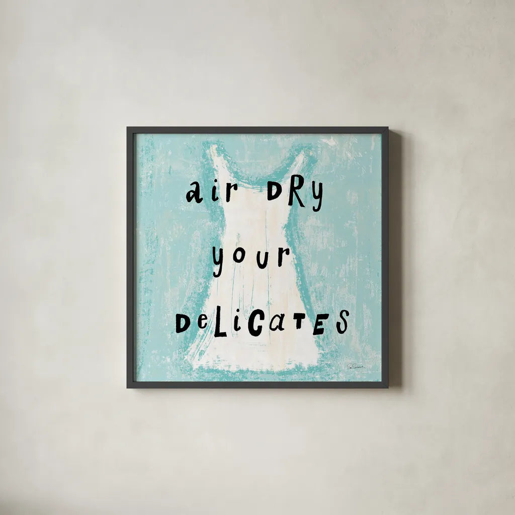 Laundry Rules VI by Sue Schlabach. Shown in a sleek black glass frame for a contemporary gallery look. Available as an archival giclee rolled canvas, fine art paper, or poster print. SKU 35902a.