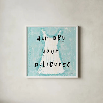 Laundry Rules VI by Sue Schlabach. Shown in a crisp white glass frame for a clean and minimalist style. Available as an archival giclee rolled canvas, fine art paper, or poster print. SKU 35902a.