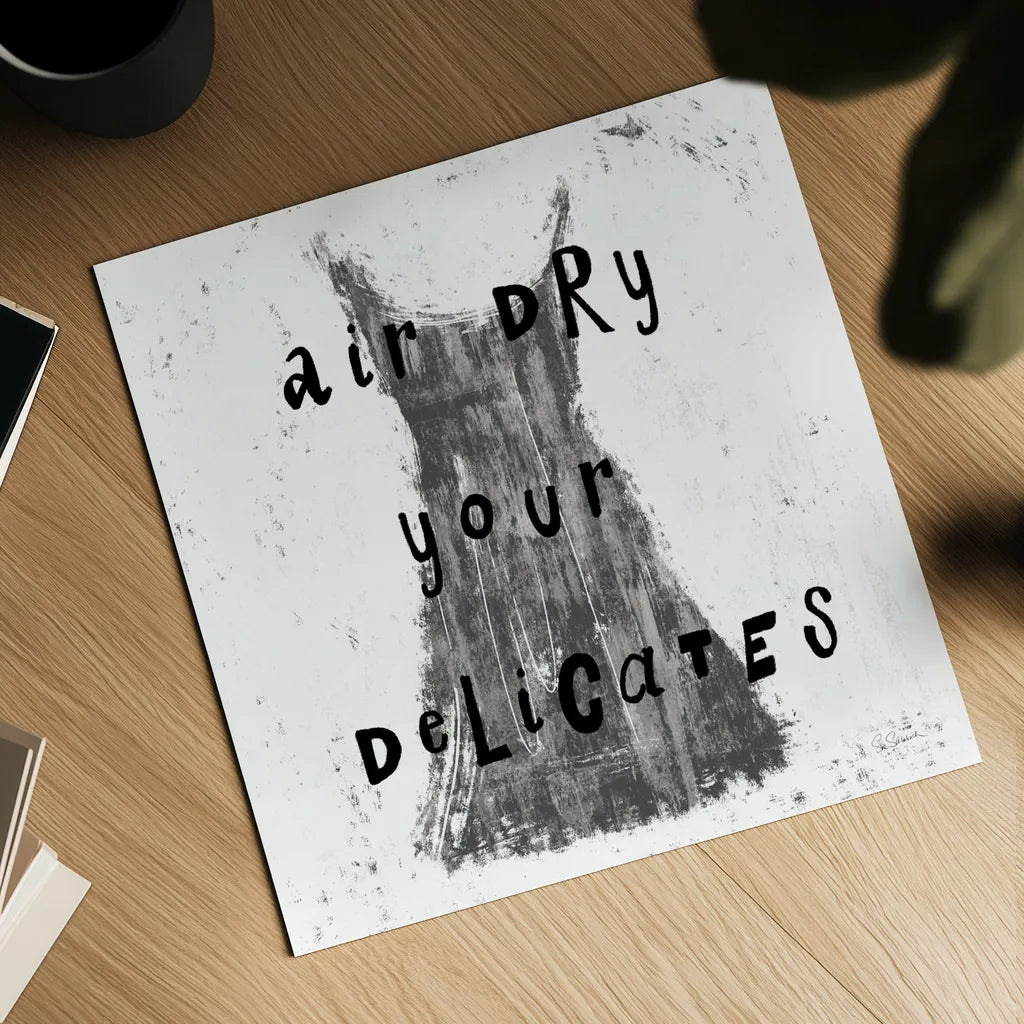 Laundry Rules VI BW by Sue Schlabach. Shown as a detailed flat fine art print, highlighting archival giclee quality. Available as an archival giclee rolled canvas, fine art paper, or poster print. SKU 74234a.