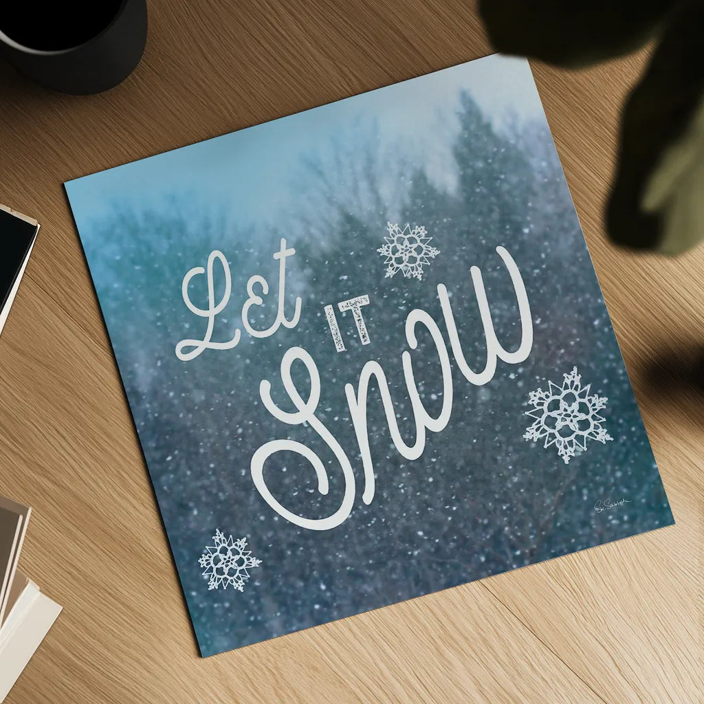 Let it Snow I by Sue Schlabach. Shown as a detailed flat fine art print, highlighting archival giclee quality. Available as an archival giclee rolled canvas, fine art paper, or poster print. SKU 21686a.