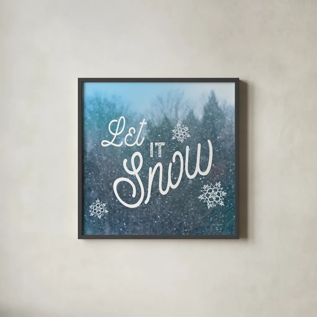 Let it Snow I by Sue Schlabach. Shown in a sleek black glass frame for a contemporary gallery look. Available as an archival giclee rolled canvas, fine art paper, or poster print. SKU 21686a.