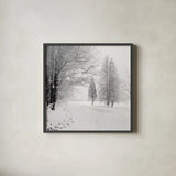 Let it Snow II BW No Words by Sue Schlabach. Shown in a sleek black glass frame for a contemporary gallery look. Available as an archival giclee rolled canvas, fine art paper, or poster print. SKU 75780a.
