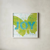 Letterpress Joy by Sue Schlabach. Shown in a crisp white glass frame for a clean and minimalist style. Available as an archival giclee rolled canvas, fine art paper, or poster print. SKU 11376a.