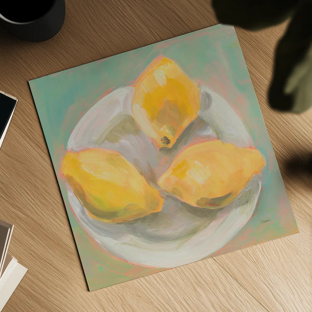 Life and Lemons I by Sue Schlabach. Shown as a detailed flat fine art print, highlighting archival giclee quality. Available as an archival giclee rolled canvas, fine art paper, or poster print. SKU 63360a.