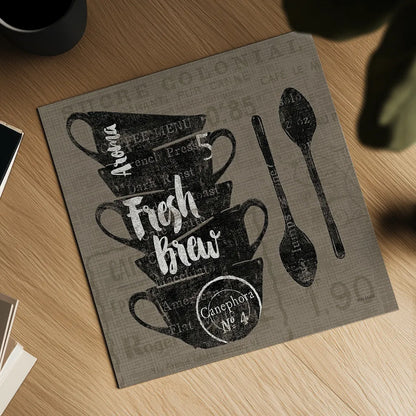 Linen Coffee III by Sue Schlabach. Shown as a detailed flat fine art print, highlighting archival giclee quality. Available as an archival giclee rolled canvas, fine art paper, or poster print. SKU 21876a.