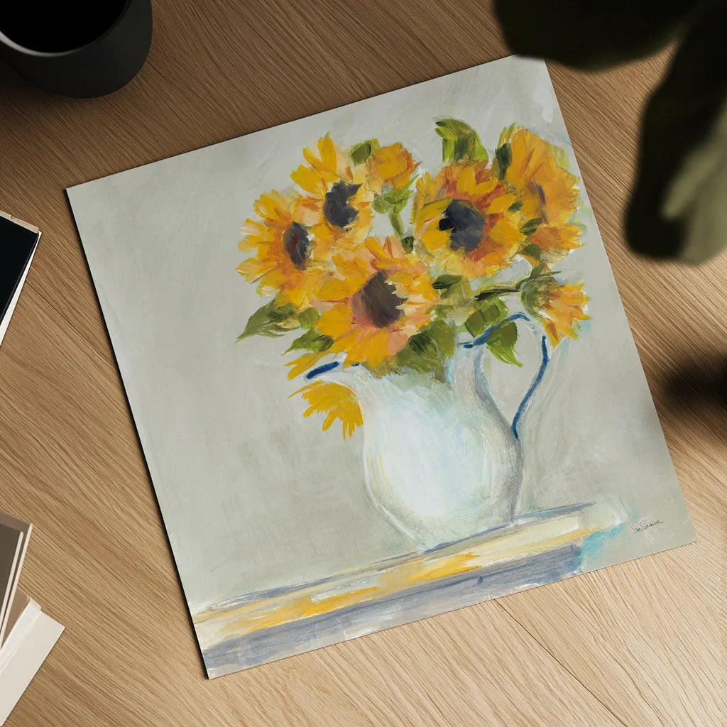 Lotties Sunflowers by Sue Schlabach. Shown as a detailed flat fine art print, highlighting archival giclee quality. Available as an archival giclee rolled canvas, fine art paper, or poster print. SKU 68632a.