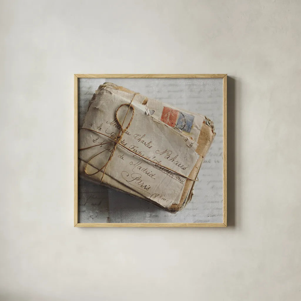 Love Letters II by Sue Schlabach. Shown in a natural wood glass frame for a timeless modern aesthetic. Available as an archival giclee rolled canvas, fine art paper, or poster print. SKU 17408a.