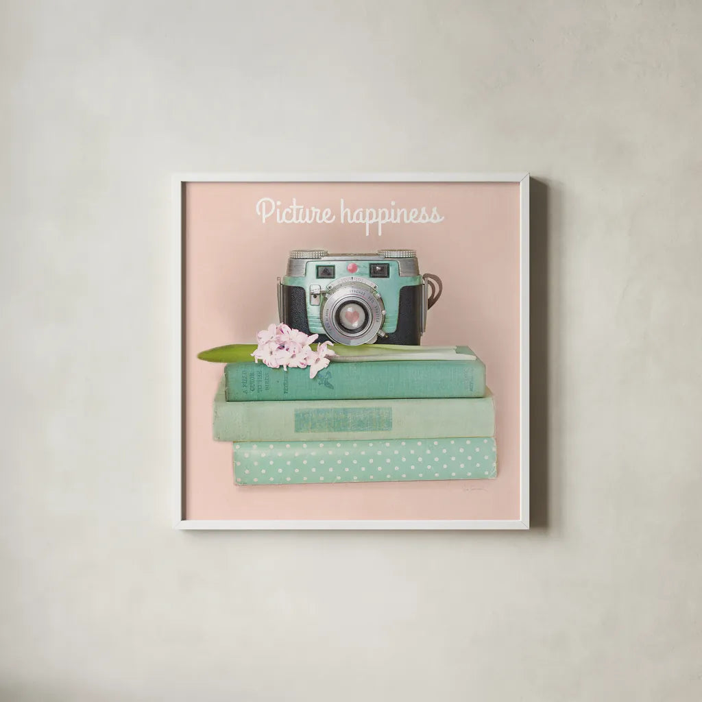 Love Office III No Polka Dots by Sue Schlabach. Shown in a crisp white glass frame for a clean and minimalist style. Available as an archival giclee rolled canvas, fine art paper, or poster print. SKU 32406a.