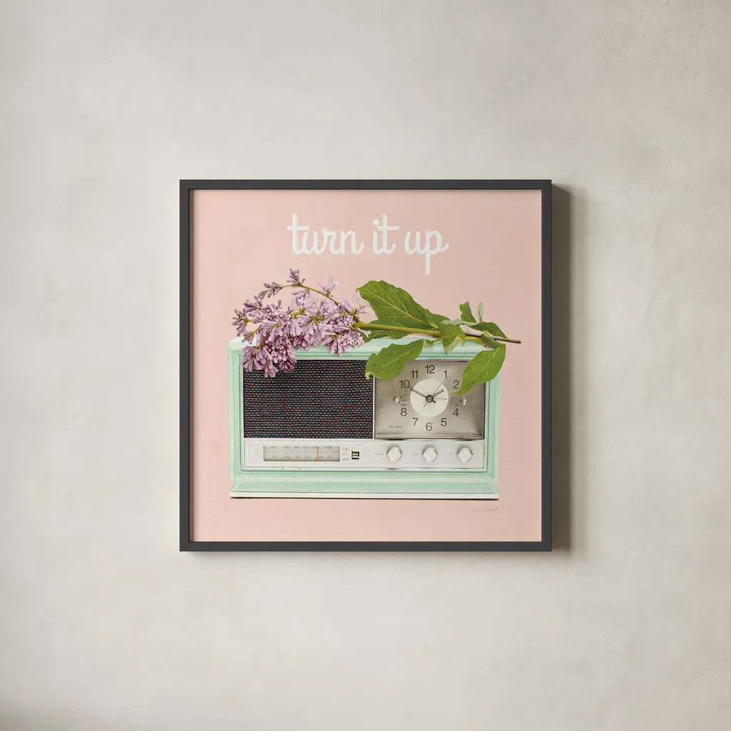 Love Office IV No Polka Dots by Sue Schlabach. Shown in a sleek black glass frame for a contemporary gallery look. Available as an archival giclee rolled canvas, fine art paper, or poster print. SKU 32407a.