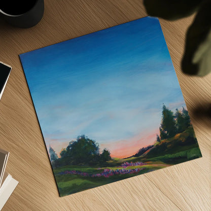 Lupine Evening by Sue Schlabach. Shown as a detailed flat fine art print, highlighting archival giclee quality. Available as an archival giclee rolled canvas, fine art paper, or poster print. SKU 83144a.