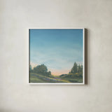Lupine Evening Muted by Sue Schlabach. Shown in a crisp white glass frame for a clean and minimalist style. Available as an archival giclee rolled canvas, fine art paper, or poster print. SKU 83596a.