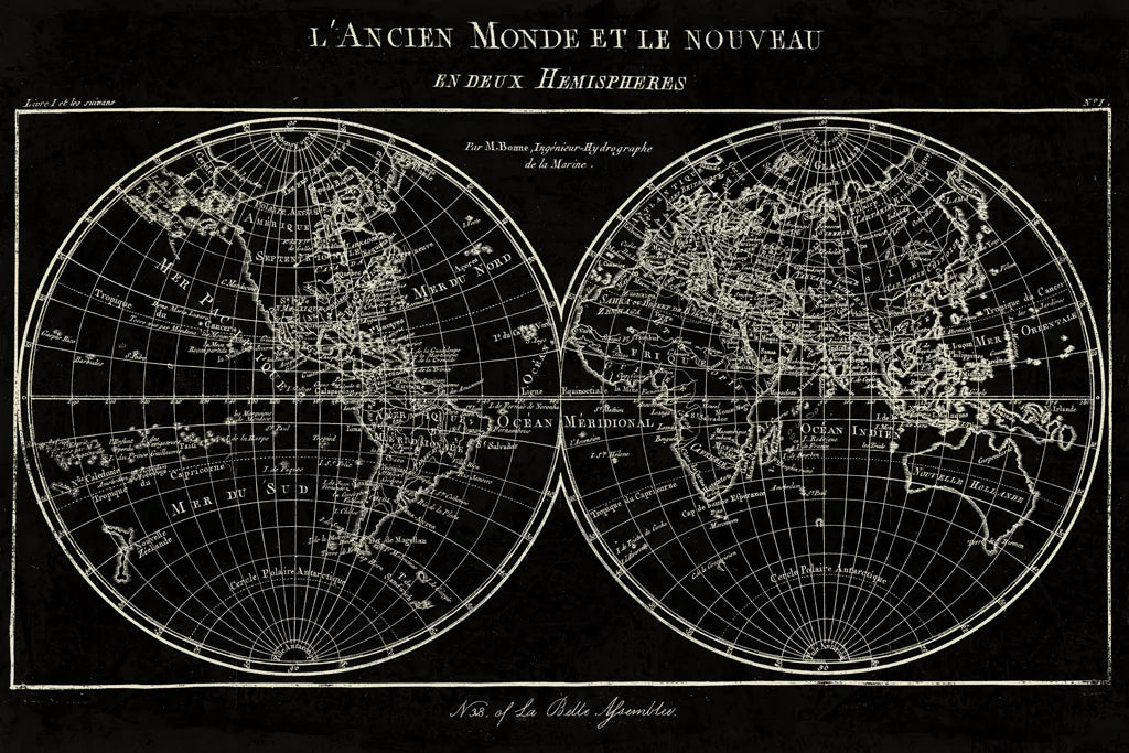 Map of the World Black by Sue Schlabach. SKU 46809i. Archival Giclee Fine art print for wall decor.