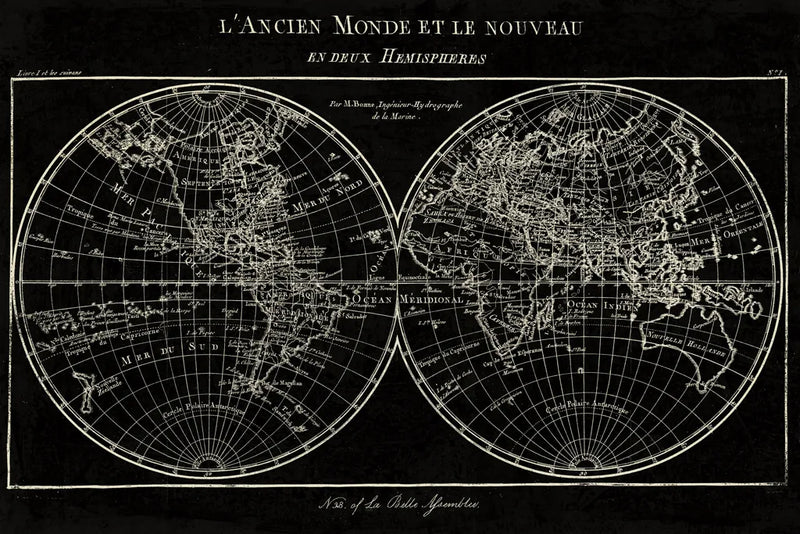 Map of the World Black by Sue Schlabach. SKU 46809i. Archival Giclee Fine art print for wall decor.