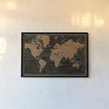 Map of the World Industrial No Words by Sue Schlabach. shown as a paper print in a black flame. Available as a archival giclee rolled canvas, fine art paper, or poster print. SKU 69829i.