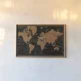 Map of the World Industrial No Words by Sue Schlabach. shown as a paper print in a natural frame. Available as a archival giclee rolled canvas, fine art paper, or poster print. SKU 69829i.